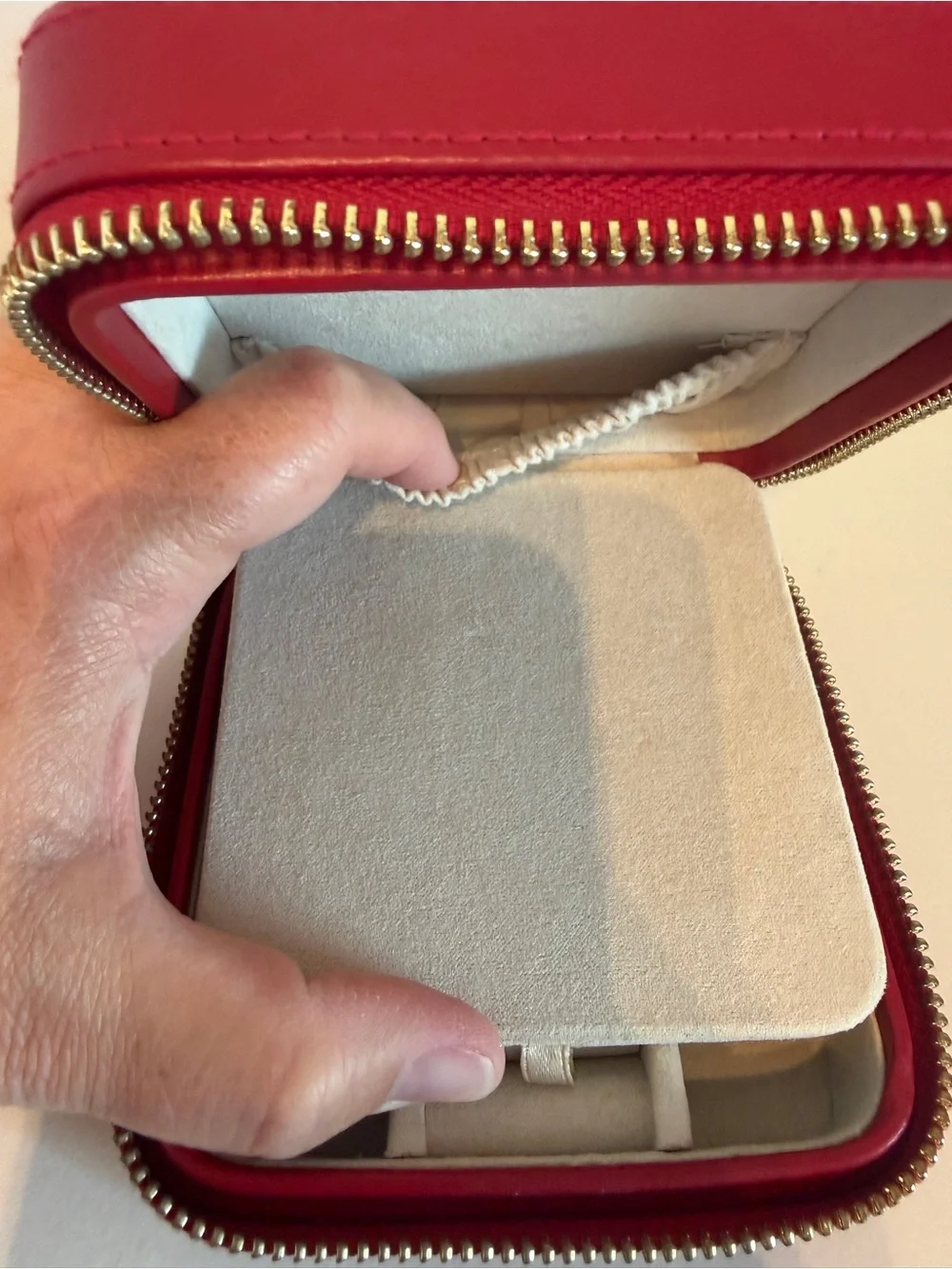 WOLF Red Quilted Leather Jewelry Case with Tassel Wristlet